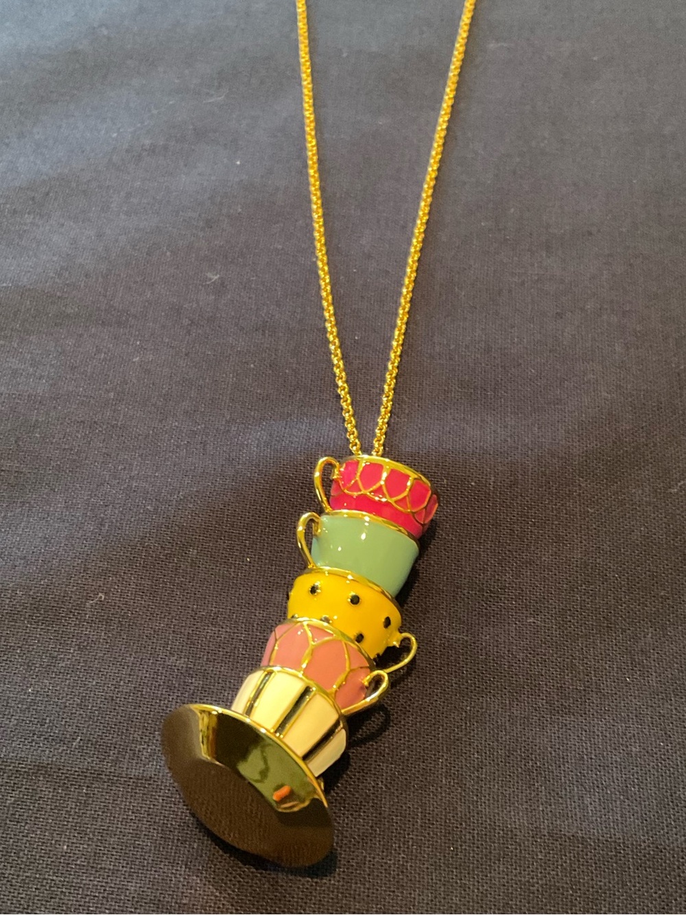 kate spade Gold-Tone Stacked Teacup Necklace in Pink, Green & Yellow